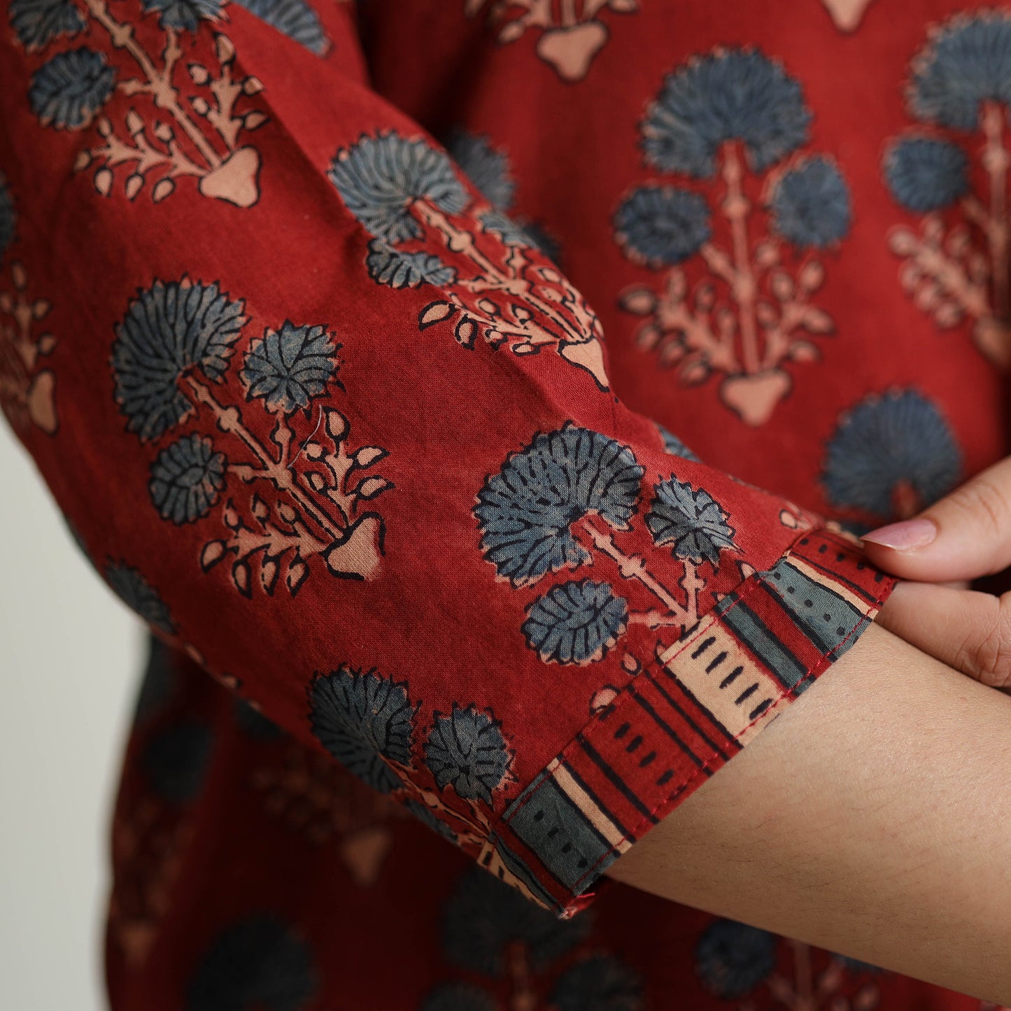 Red with Flower - Ajrakh Hand Block Printed Cotton Straight Kurta
