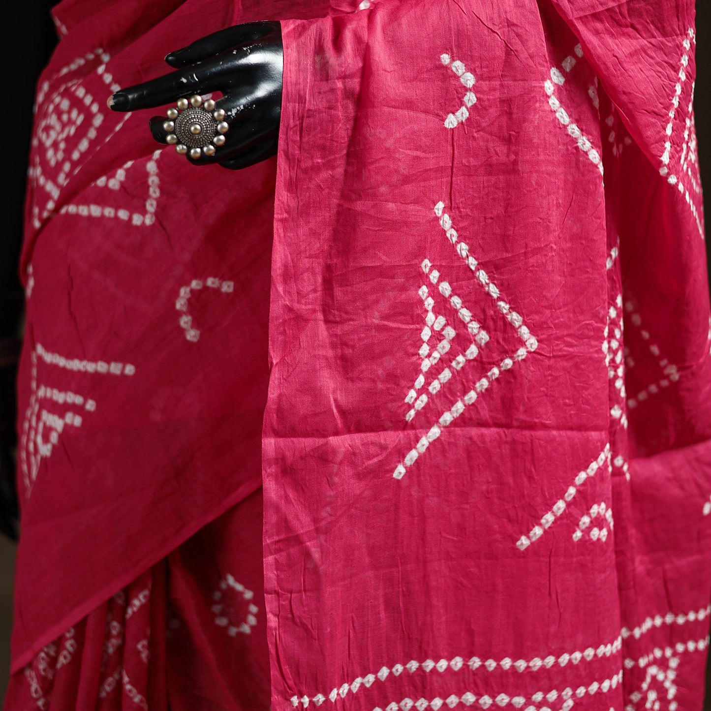 Pink - Kutch Tie-Dye Pure Mul Cotton Rai Bandhani Saree with Blouse Piece 02