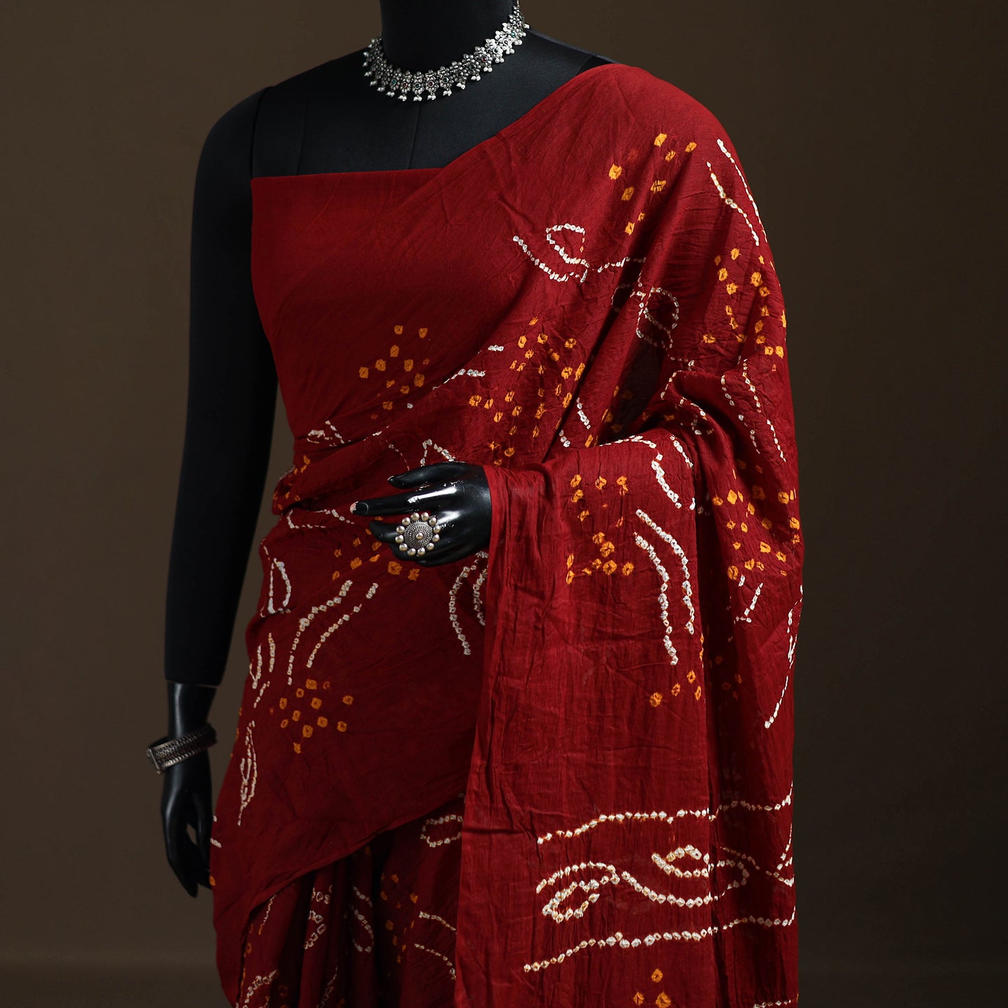 Maroon - Kutch Tie-Dye Pure Mul Cotton Rai Bandhani Saree with Blouse Piece 03