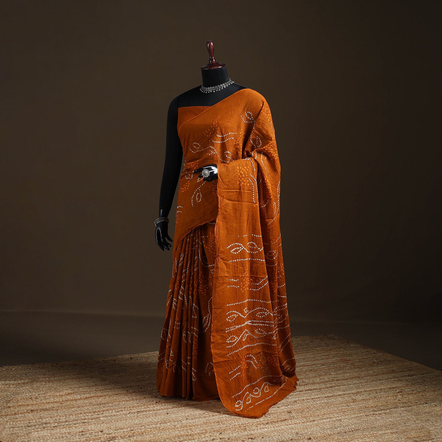 Orange - Kutch Tie-Dye Pure Mul Cotton Rai Bandhani Saree with Blouse Piece 05