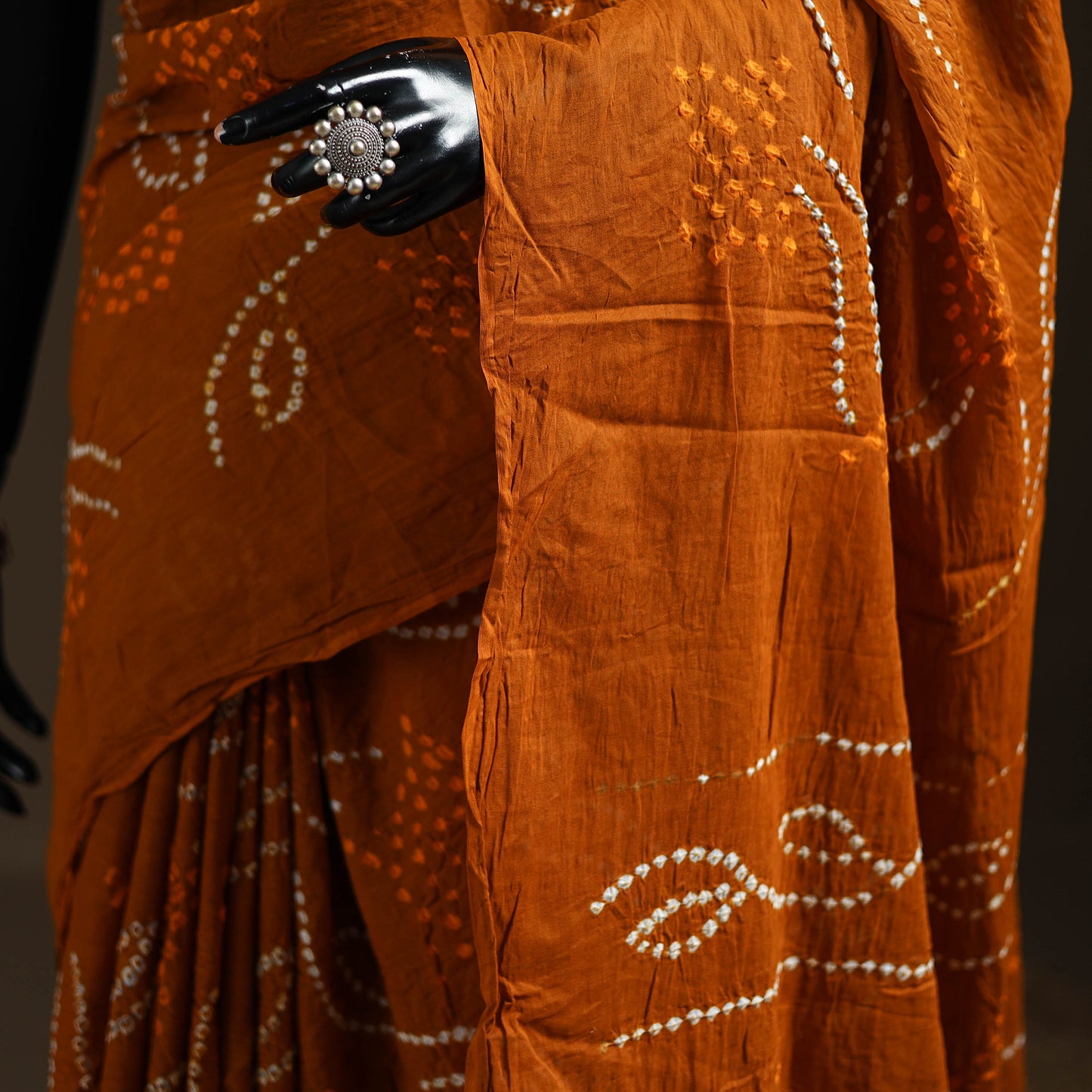 Orange - Kutch Tie-Dye Pure Mul Cotton Rai Bandhani Saree with Blouse Piece 05