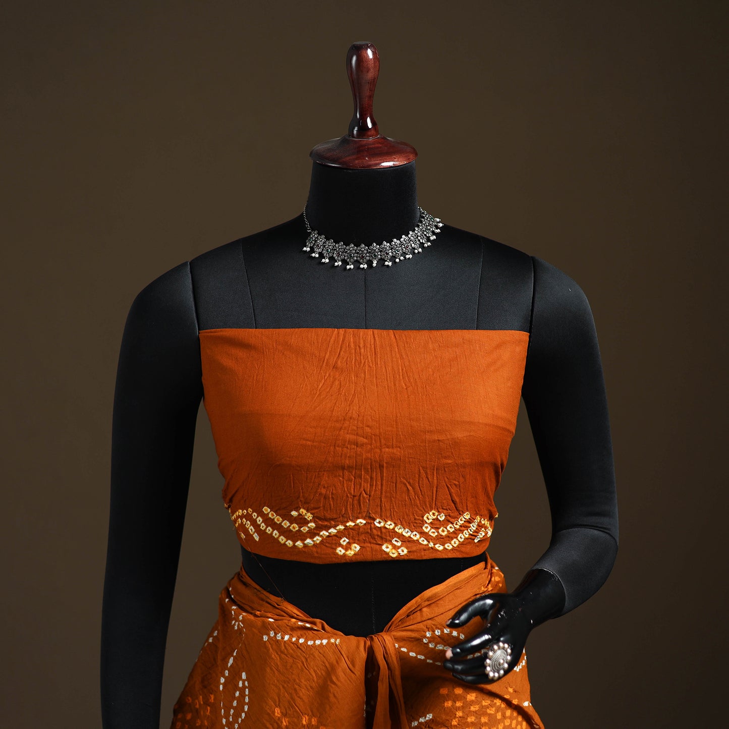 Orange - Kutch Tie-Dye Pure Mul Cotton Rai Bandhani Saree with Blouse Piece 05