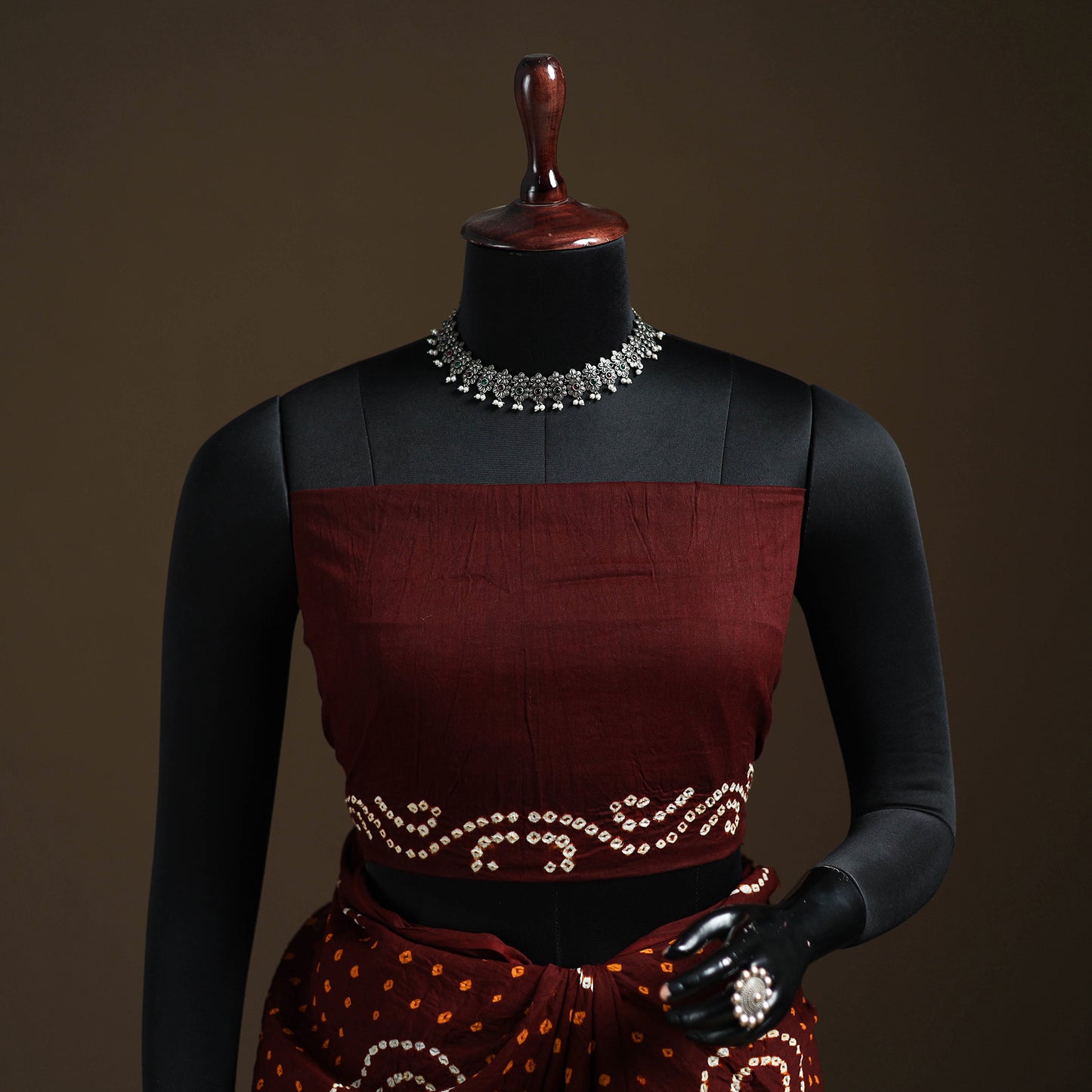 Maroon - Kutch Tie-Dye Pure Mul Cotton Rai Bandhani Saree with Blouse Piece 09