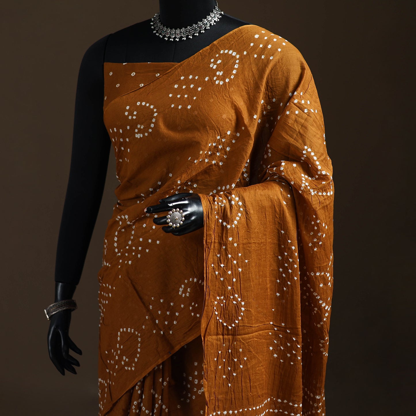 Yellow - Kutch Tie-Dye Pure Mul Cotton Rai Bandhani Saree with Blouse Piece 10
