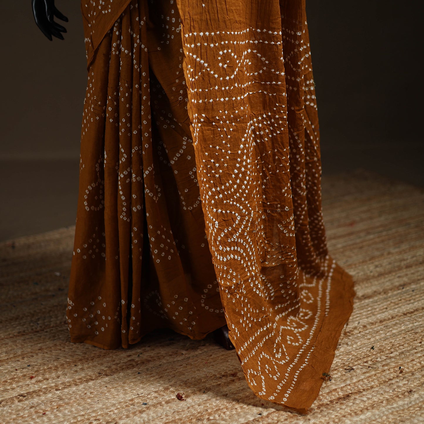 Yellow - Kutch Tie-Dye Pure Mul Cotton Rai Bandhani Saree with Blouse Piece 10