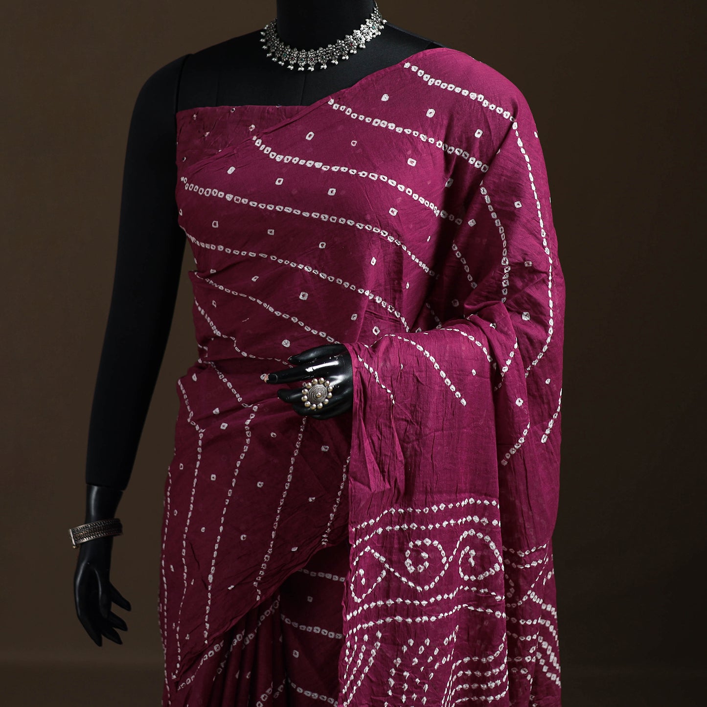Purple - Kutch Tie-Dye Pure Mul Cotton Rai Bandhani Saree with Blouse Piece 13