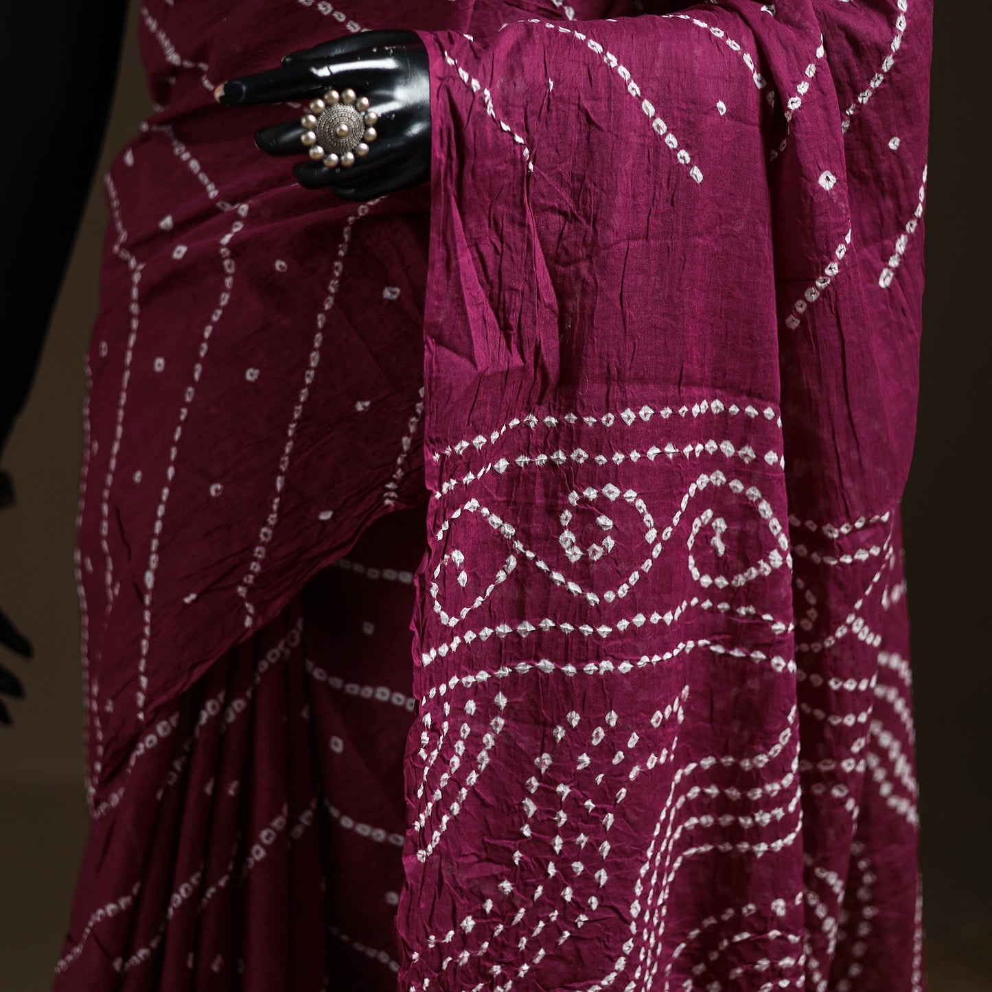 Purple - Kutch Tie-Dye Pure Mul Cotton Rai Bandhani Saree with Blouse Piece 13