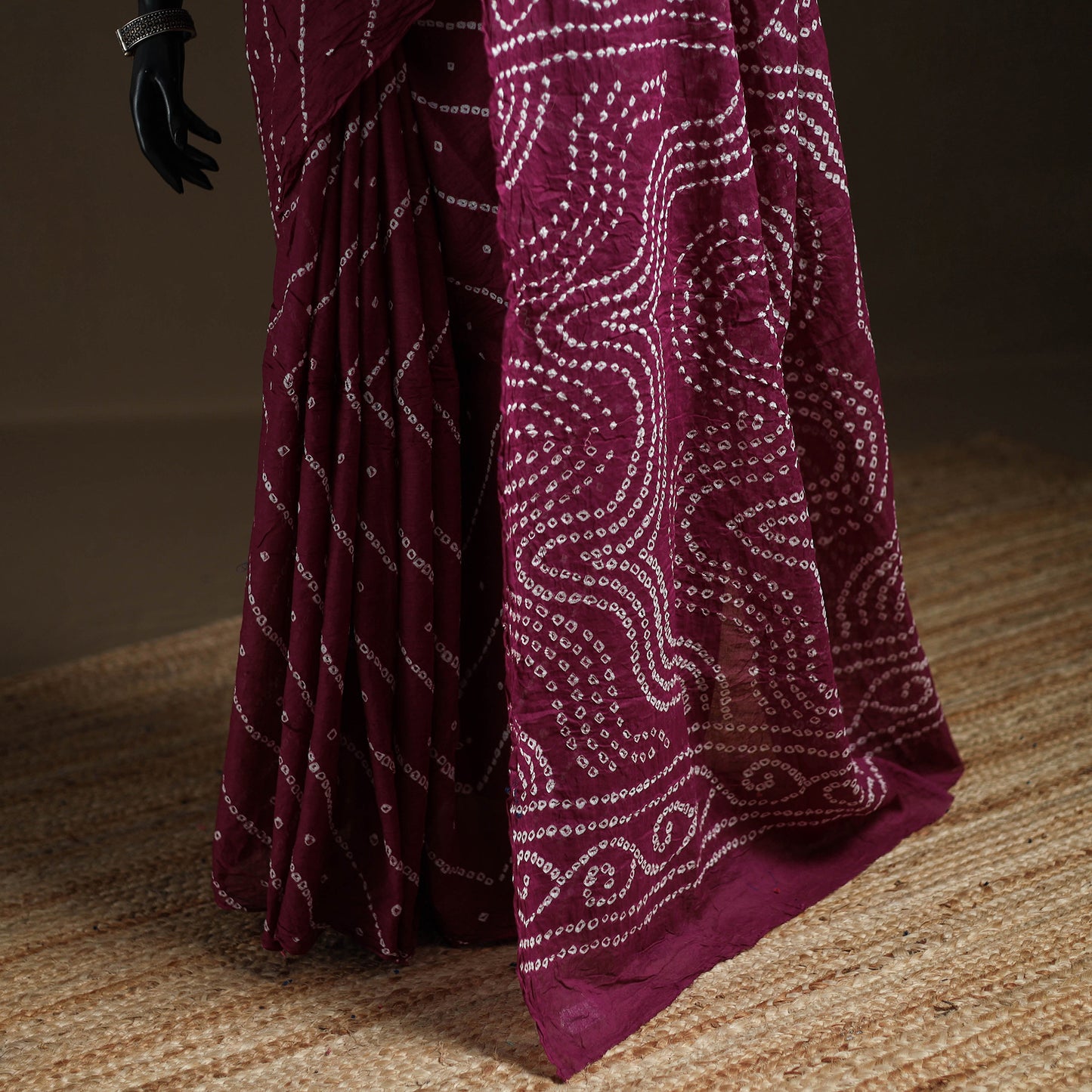Purple - Kutch Tie-Dye Pure Mul Cotton Rai Bandhani Saree with Blouse Piece 13