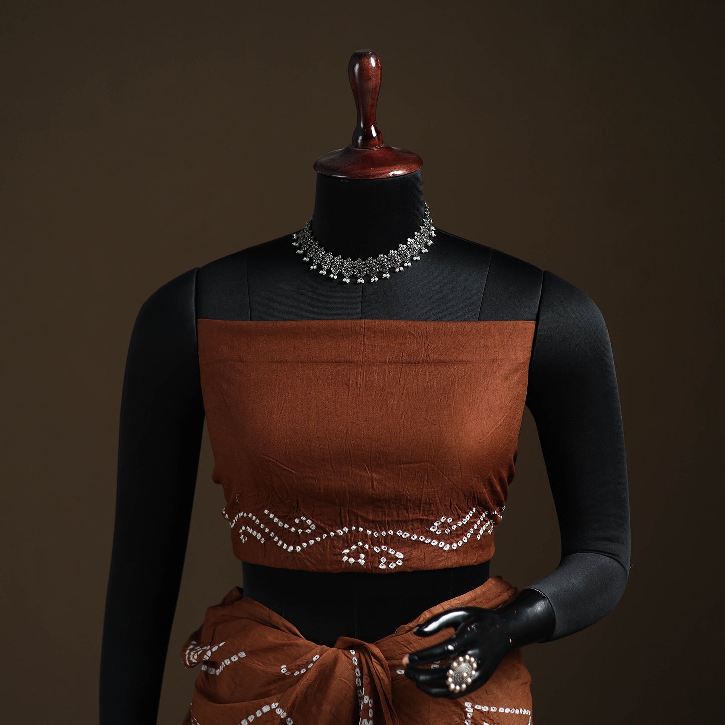 Brown - Kutch Tie-Dye Pure Mul Cotton Rai Bandhani Saree with Blouse Piece 14