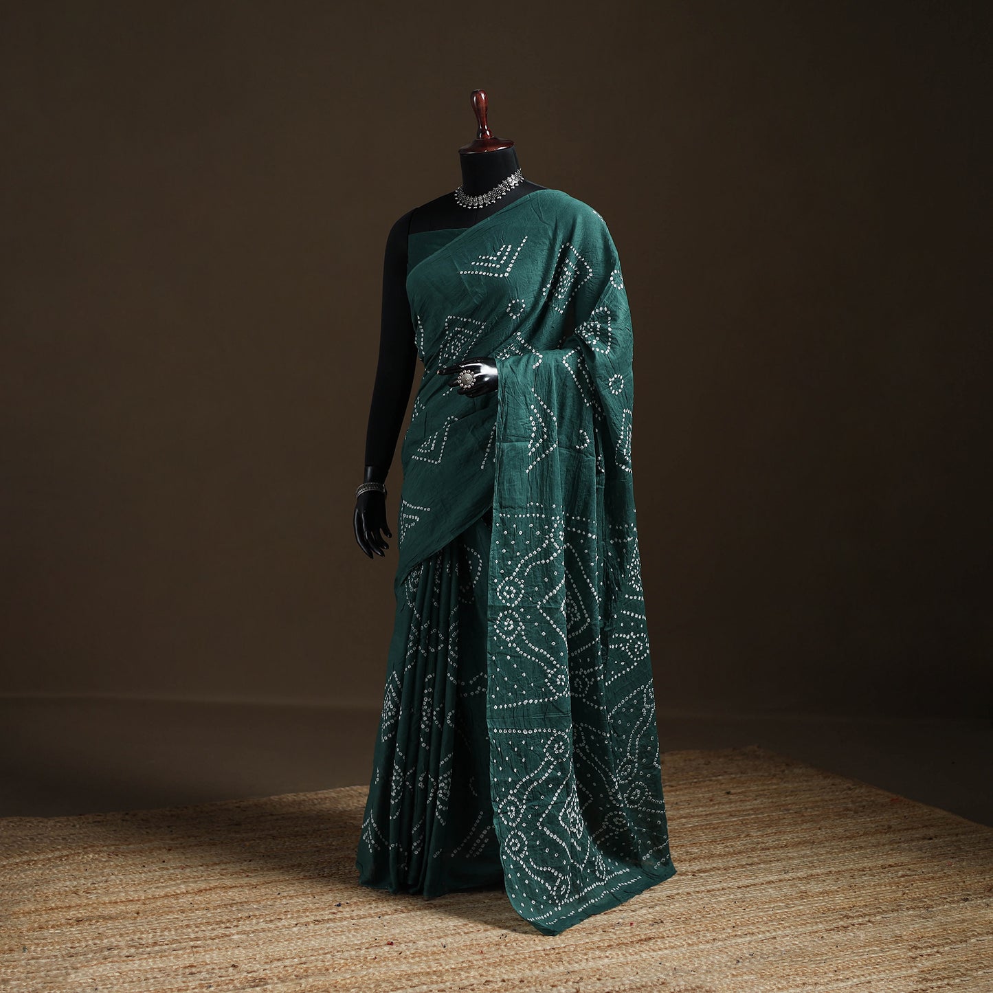 Green - Kutch Tie-Dye Pure Mul Cotton Rai Bandhani Saree with Blouse Piece 15