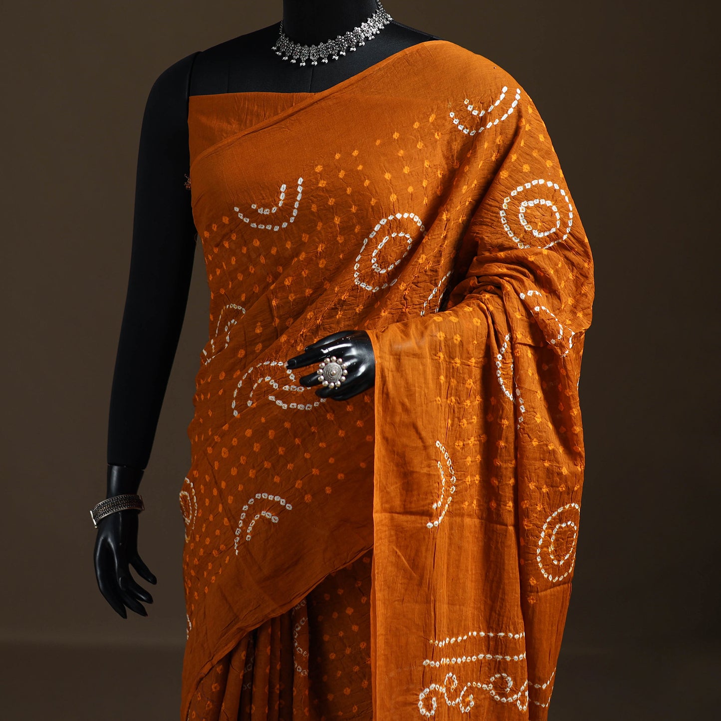 Orange - Kutch Tie-Dye Pure Mul Cotton Rai Bandhani Saree with Blouse Piece 19