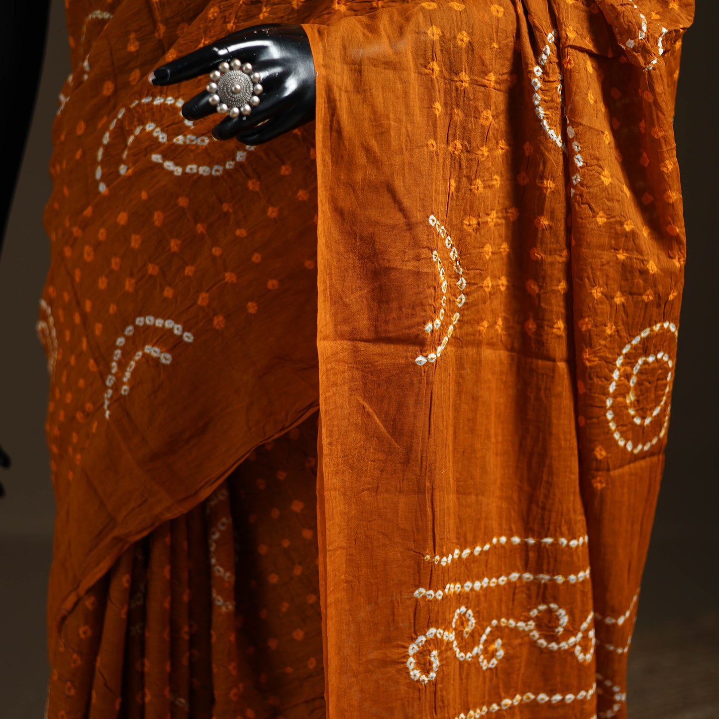 Orange - Kutch Tie-Dye Pure Mul Cotton Rai Bandhani Saree with Blouse Piece 19