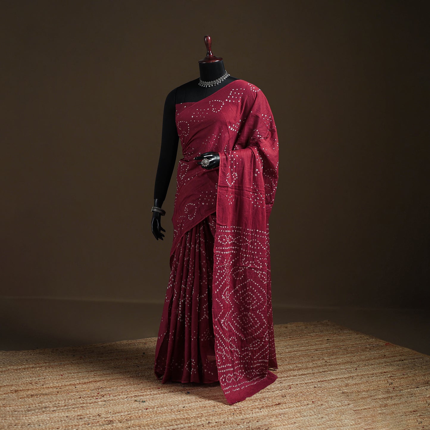 Red - Kutch Tie-Dye Pure Mul Cotton Rai Bandhani Saree with Blouse Piece 20