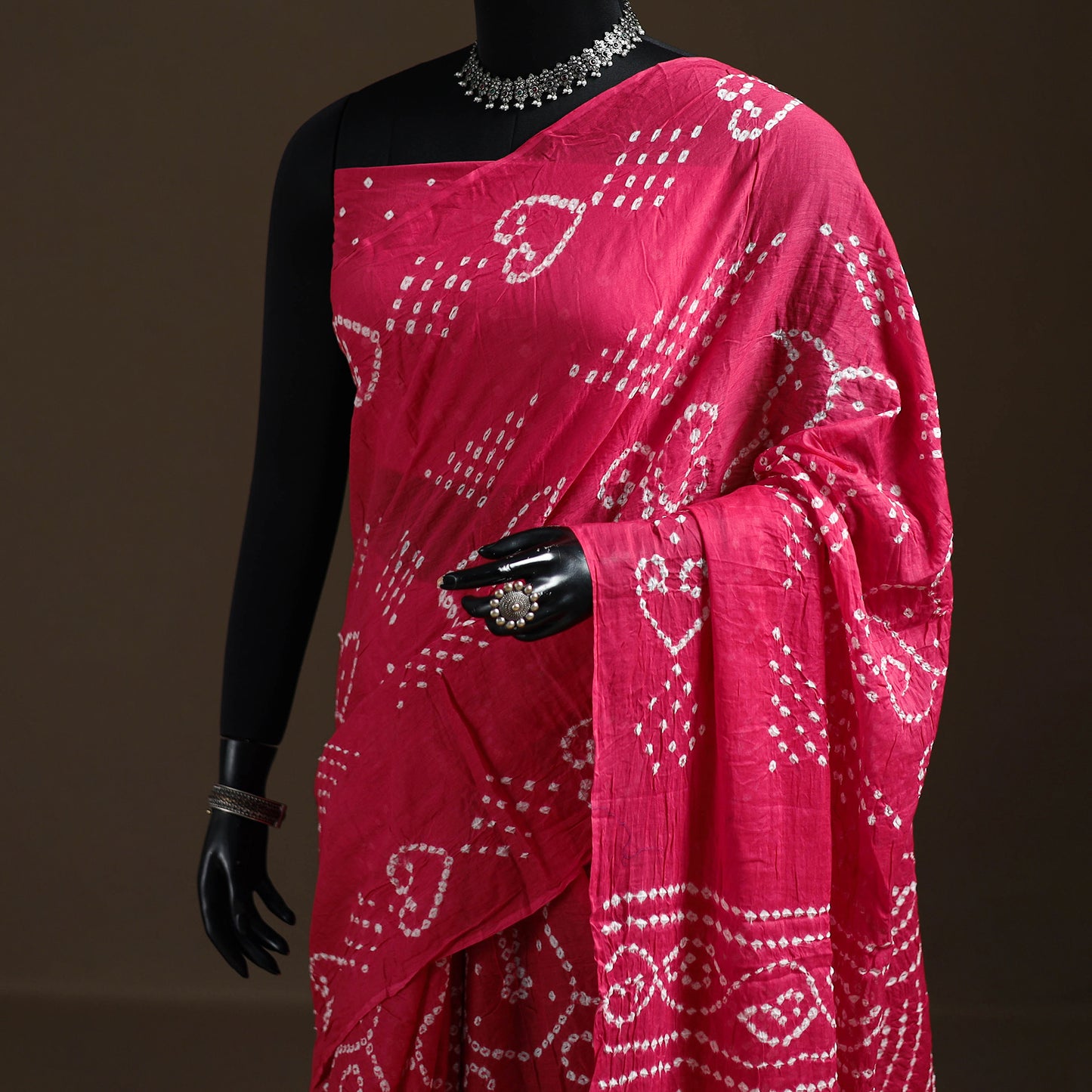 Pink - Kutch Tie-Dye Pure Mul Cotton Rai Bandhani Saree with Blouse Piece 23
