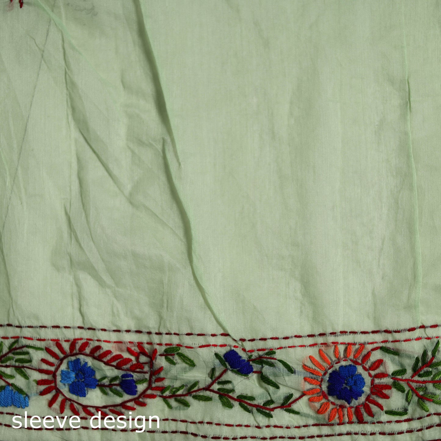 Green - Phulkari Hand Embroidery Chapa Work Chanderi Silk Saree 04