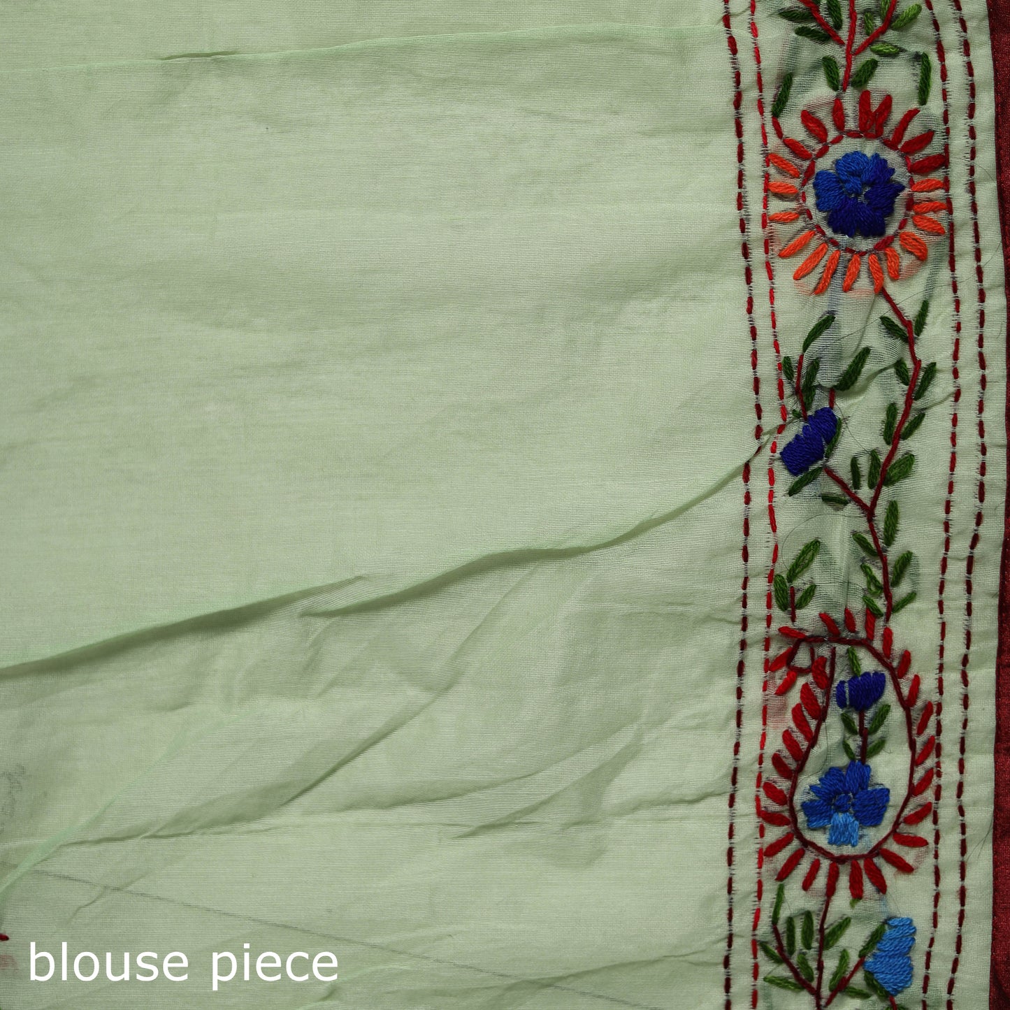 Green - Phulkari Hand Embroidery Chapa Work Chanderi Silk Saree 04