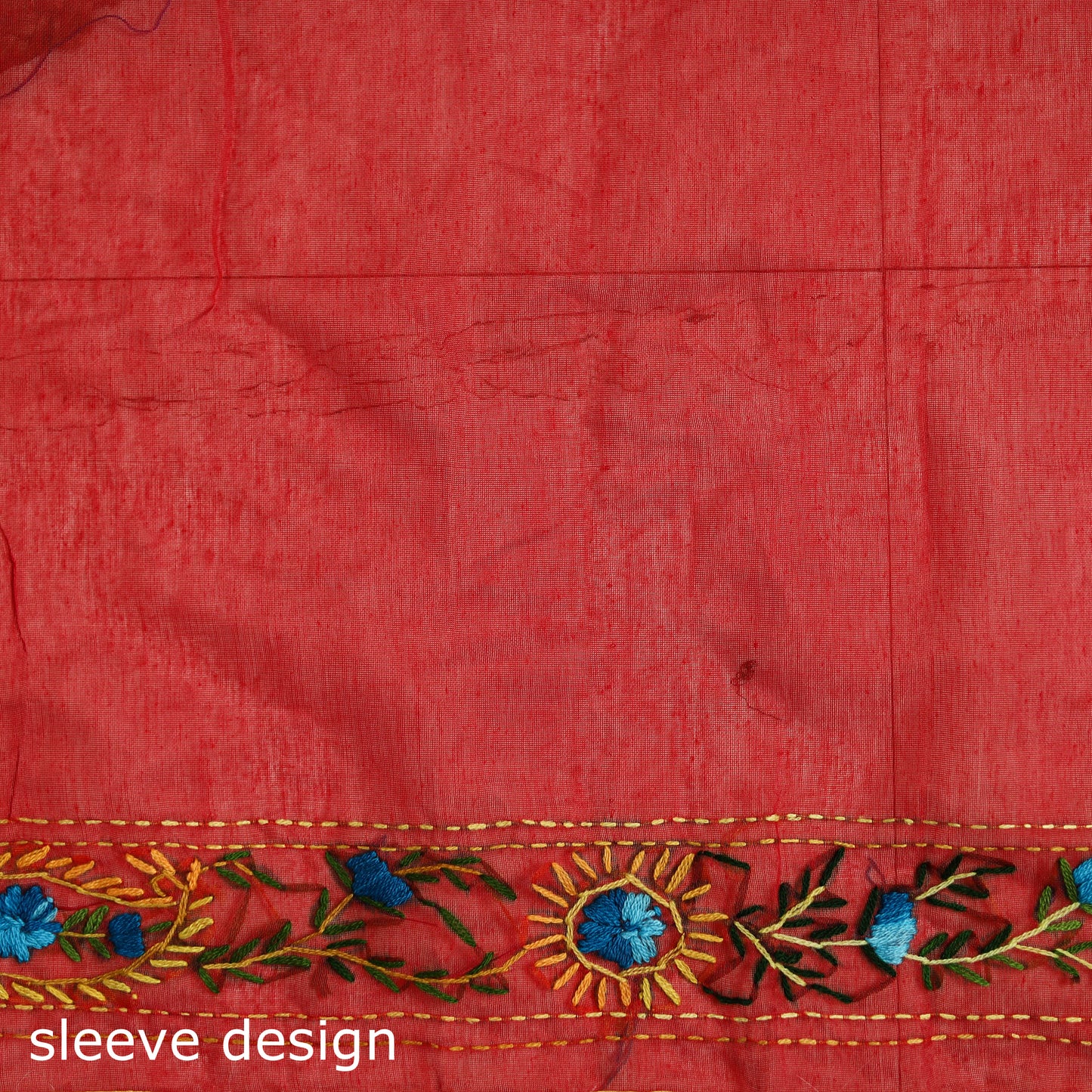 Red - Phulkari Hand Embroidery Chapa Work Chanderi Silk Saree 12