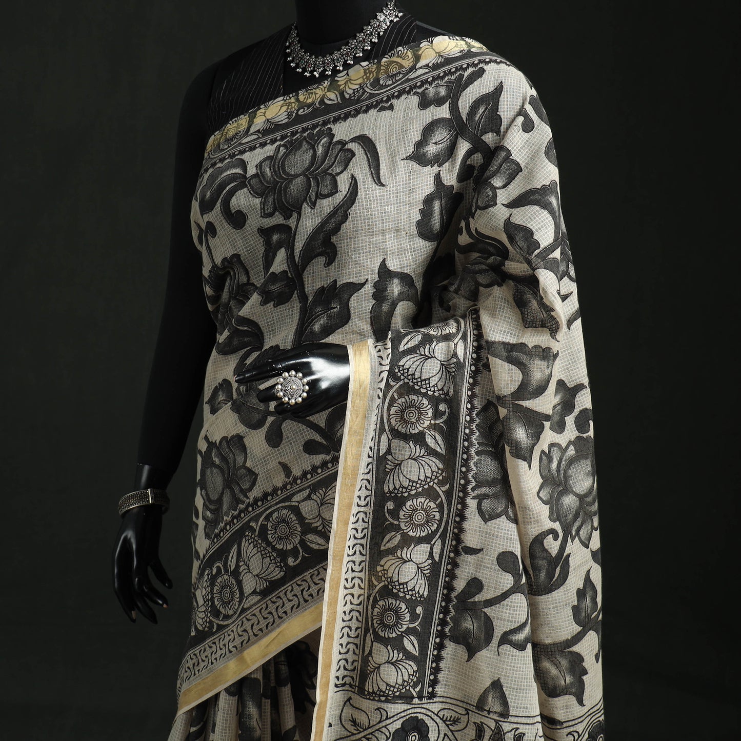 Kota Doria Cotton Printed Kalamkari Saree 03