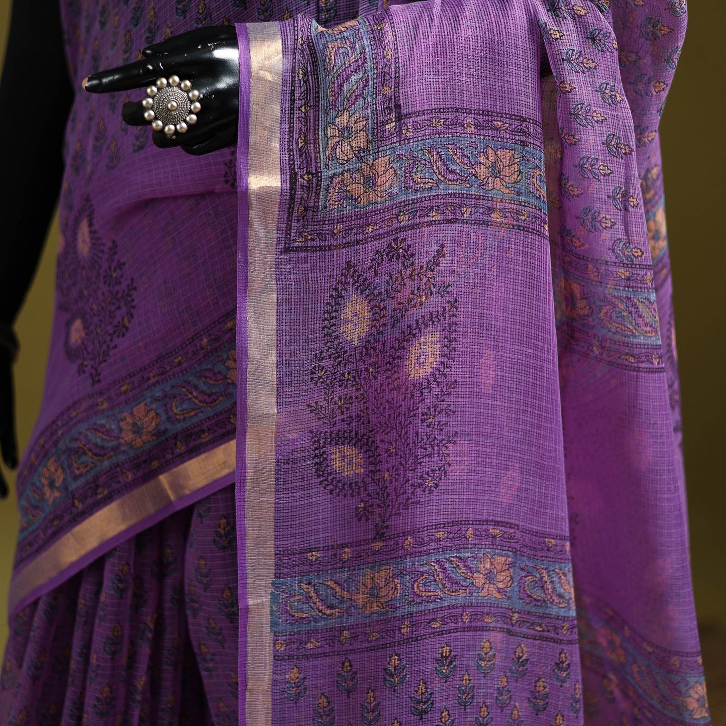 Purple - Sanganeri Hand Block Print Kota Doria Cotton Saree 07