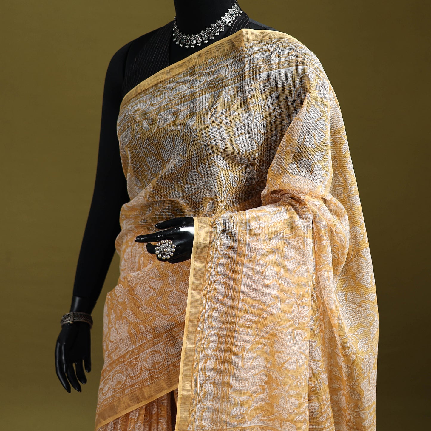 Sanganeri Hand Block Print Kota Doria Cotton Saree 08