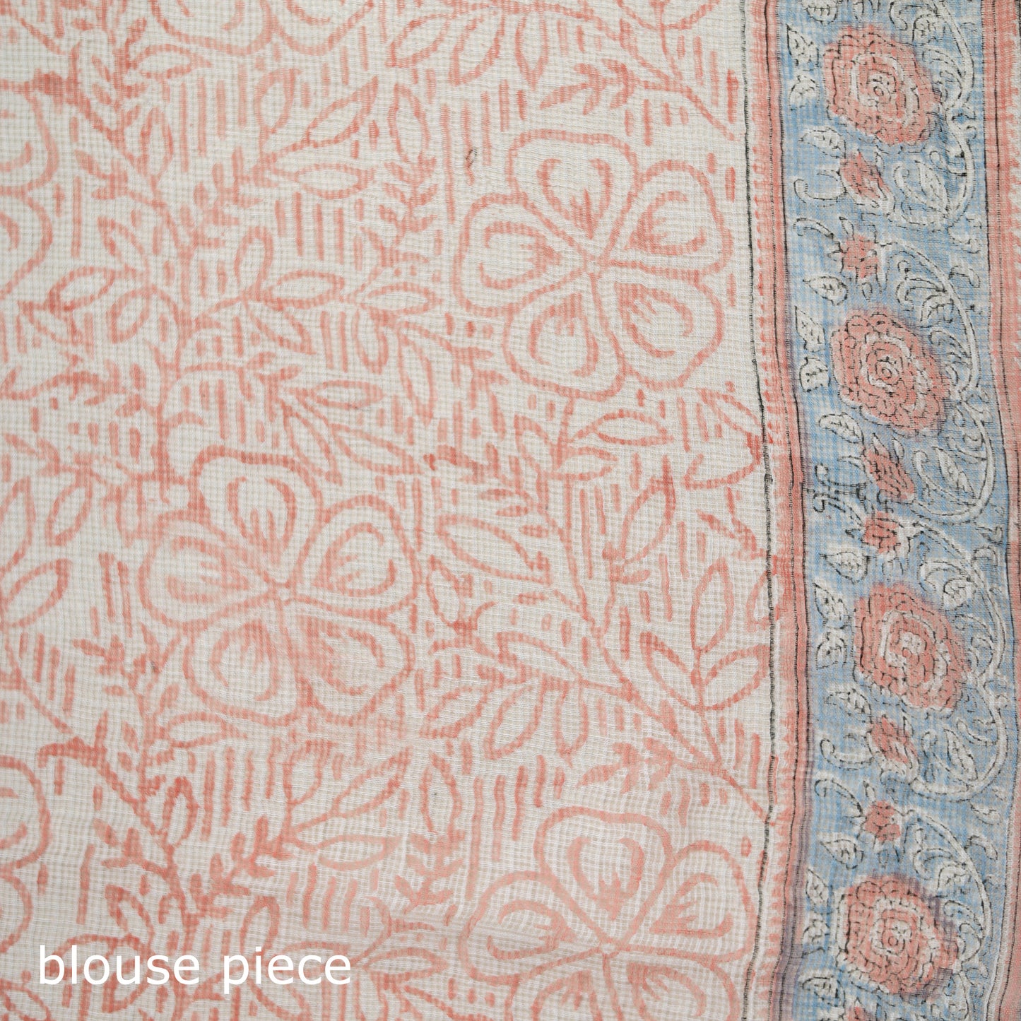 Blue - Sanganeri Hand Block Print Kota Doria Cotton Saree 10