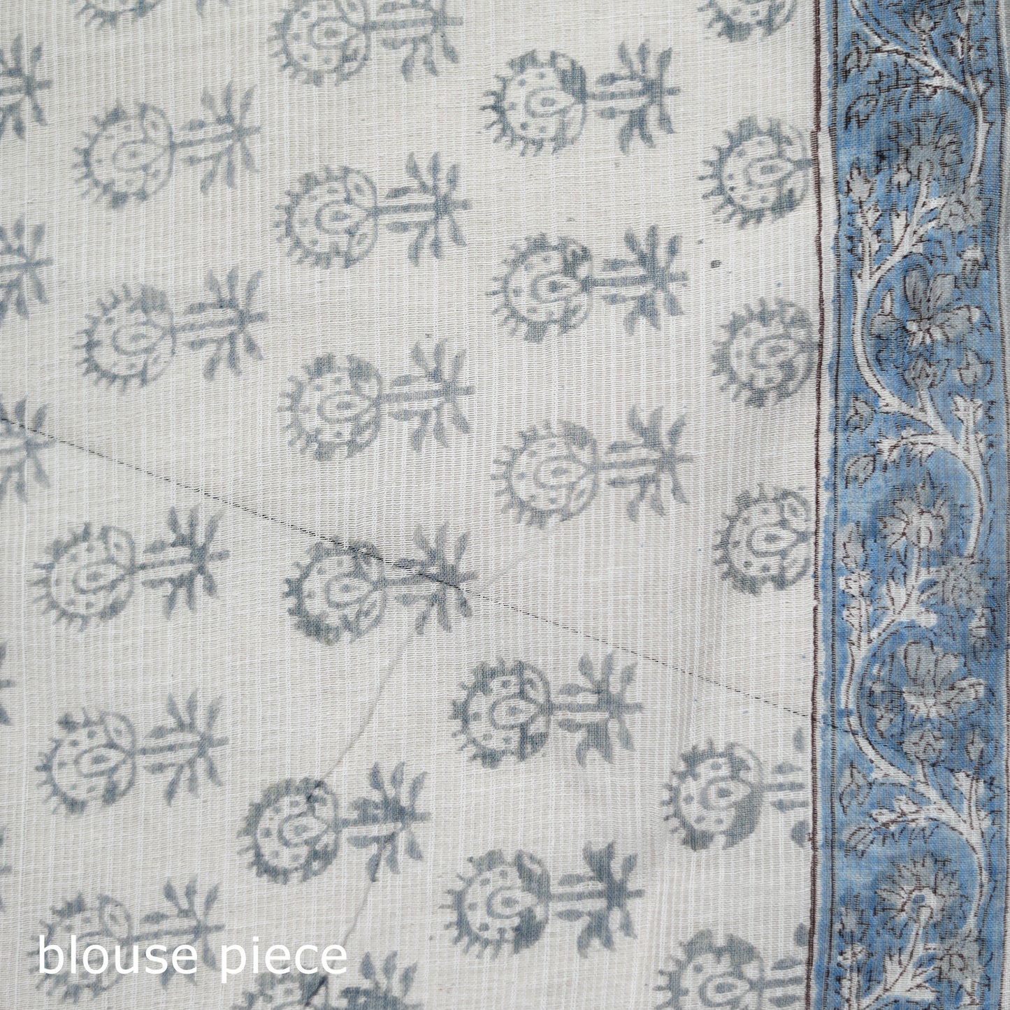 Blue - Sanganeri Hand Block Print Kota Doria Cotton Saree 15