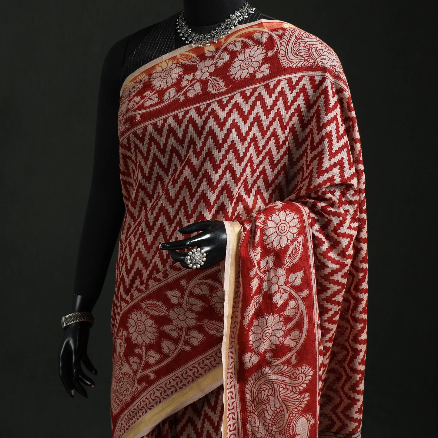 Kota Doria Cotton Printed Kalamkari Saree 12