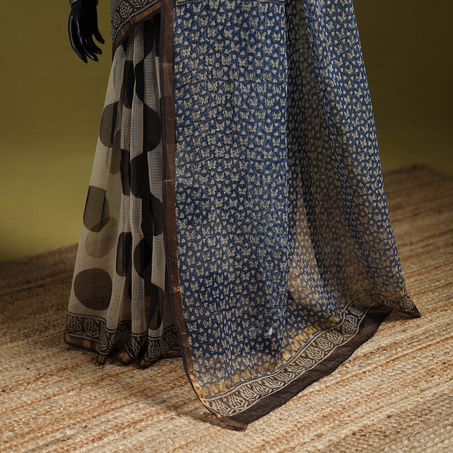 Multicolor - Bagru Hand Block Print Kota Doria Cotton Saree 17