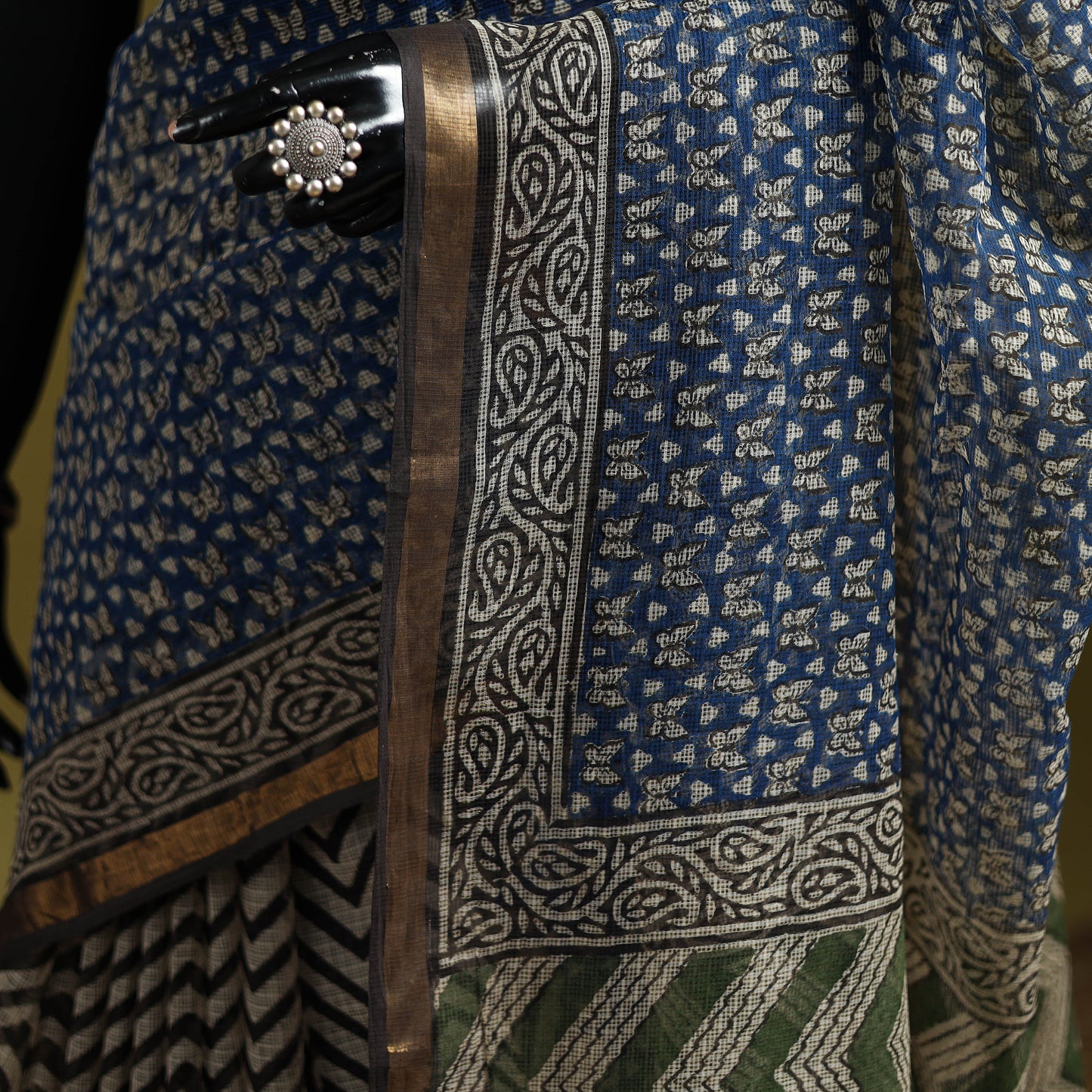 Multicolor - Bagru Hand Block Print Kota Doria Cotton Saree 18