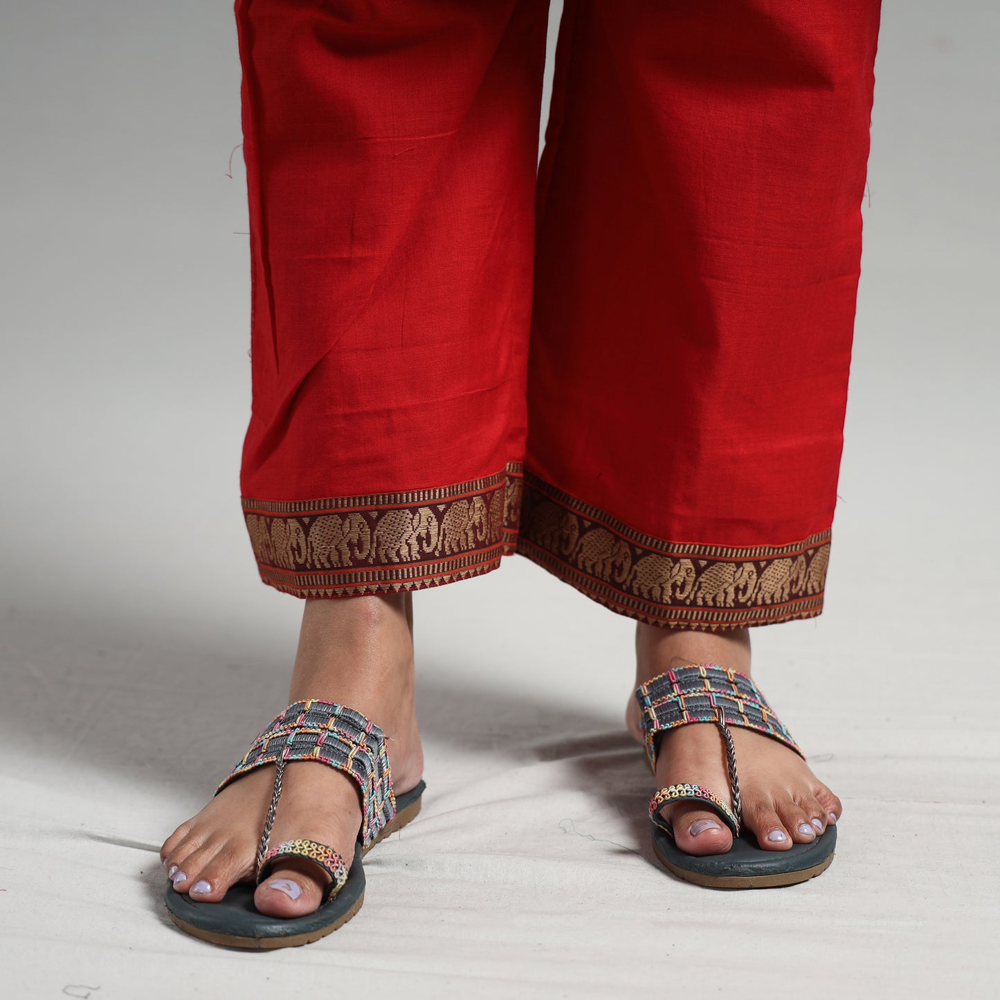 Red - Dharwad Cotton Kurta with Palazzo & Dupatta Set