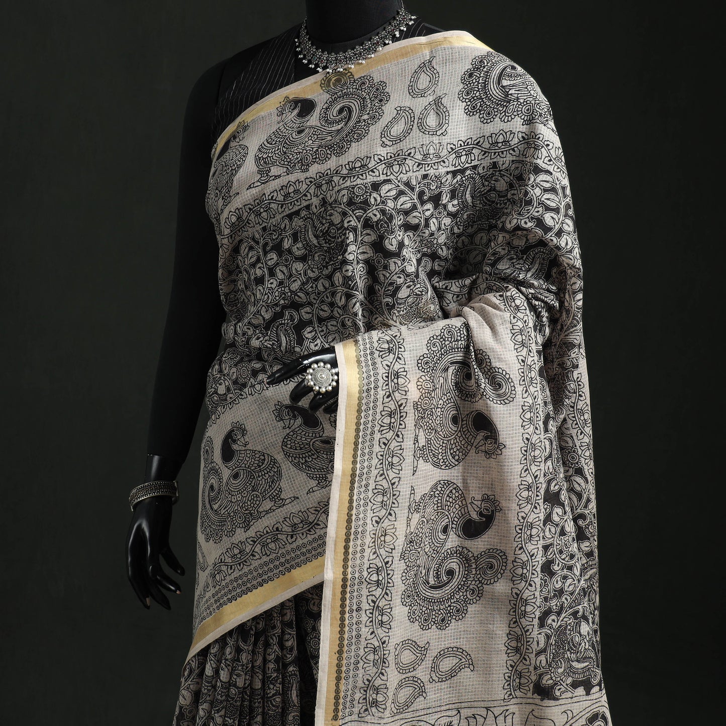 Kota Doria Cotton Printed Kalamkari Saree 15