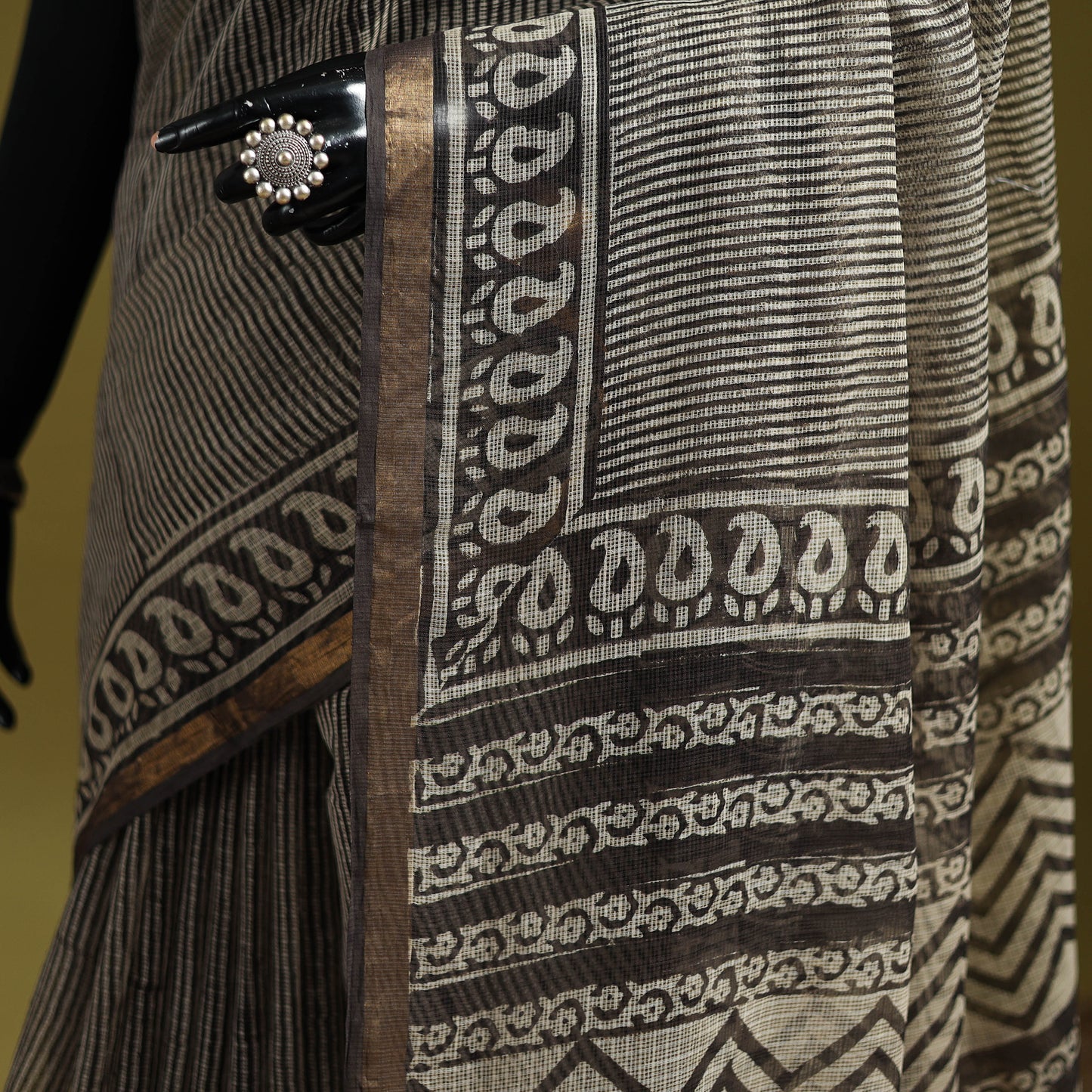 Black - Bagru Hand Block Print Kota Doria Cotton Saree 21
