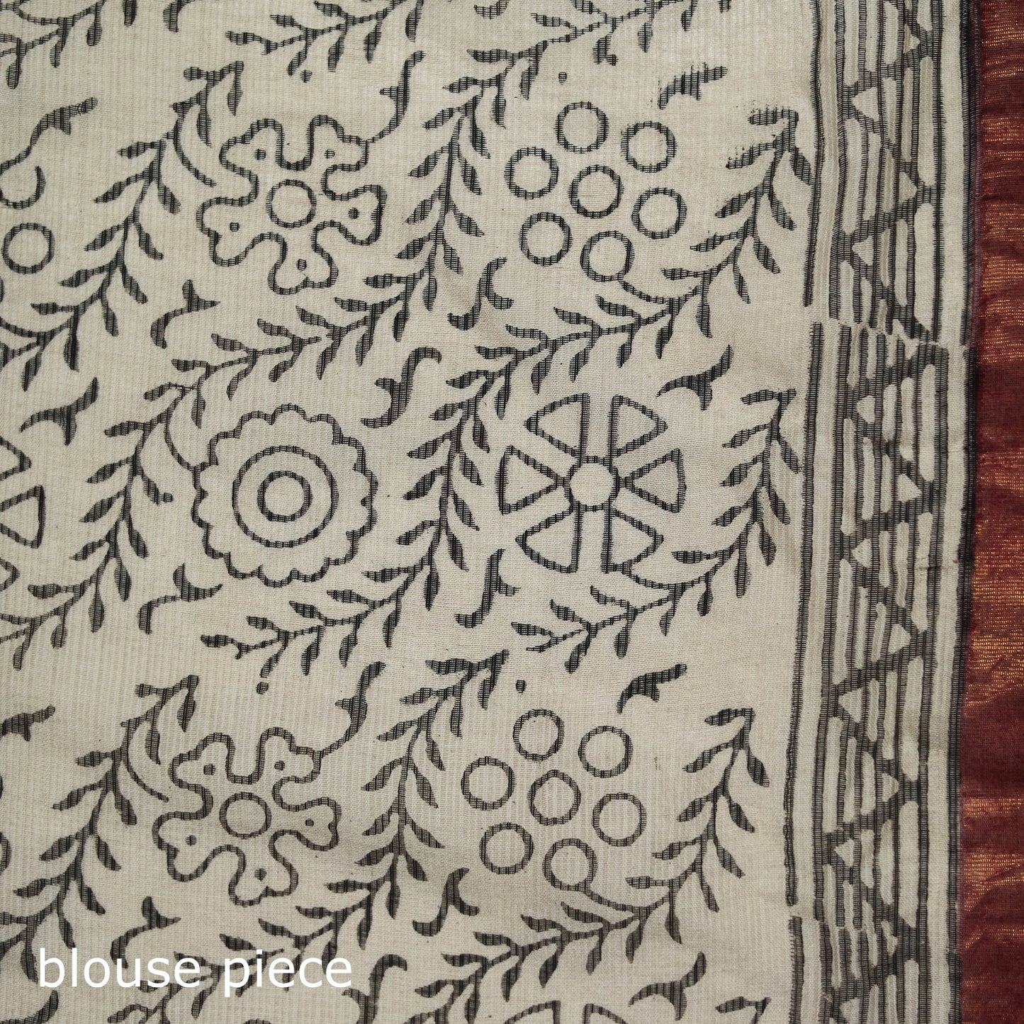 Black - Maroon - Bagru Hand Block Print Kota Doria Cotton Saree 23