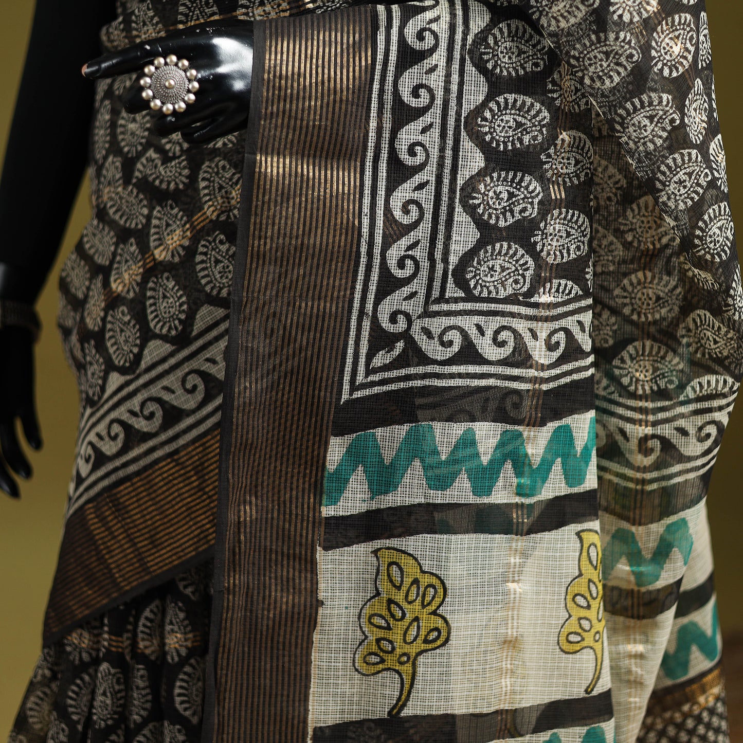 Black - Bagru Hand Block Print Kota Doria Cotton Saree 24