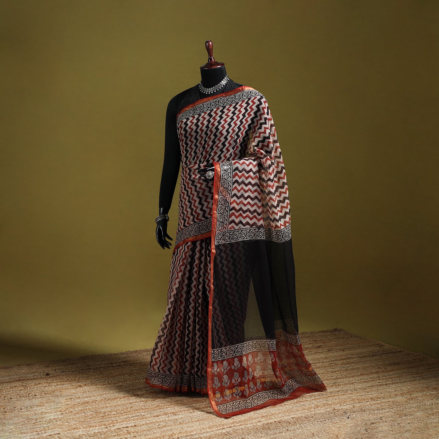 Multicolor - Bagru Hand Block Print Kota Doria Cotton Saree 29