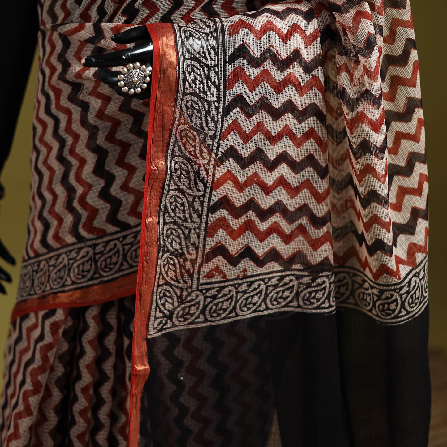Multicolor - Bagru Hand Block Print Kota Doria Cotton Saree 29