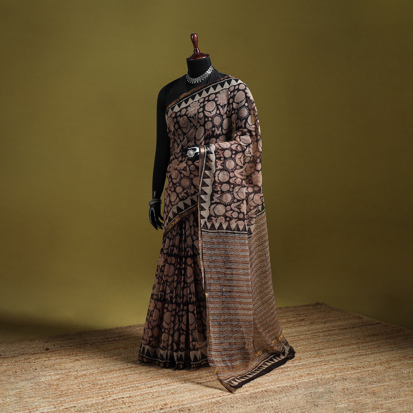 Black - Bagru Hand Block Print Kota Doria Cotton Saree 31