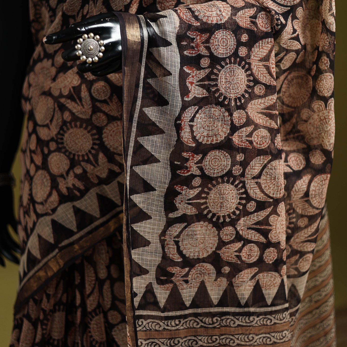 Black - Bagru Hand Block Print Kota Doria Cotton Saree 31