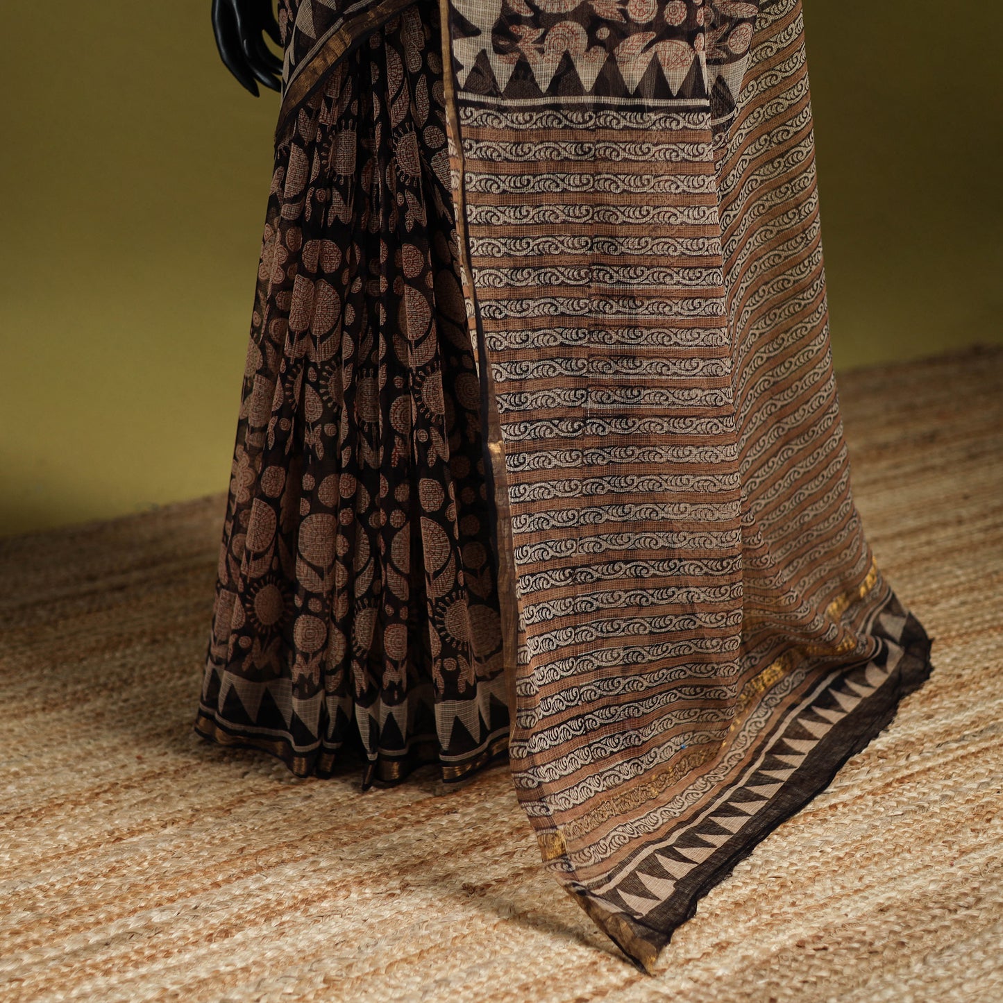 Black - Bagru Hand Block Print Kota Doria Cotton Saree 31