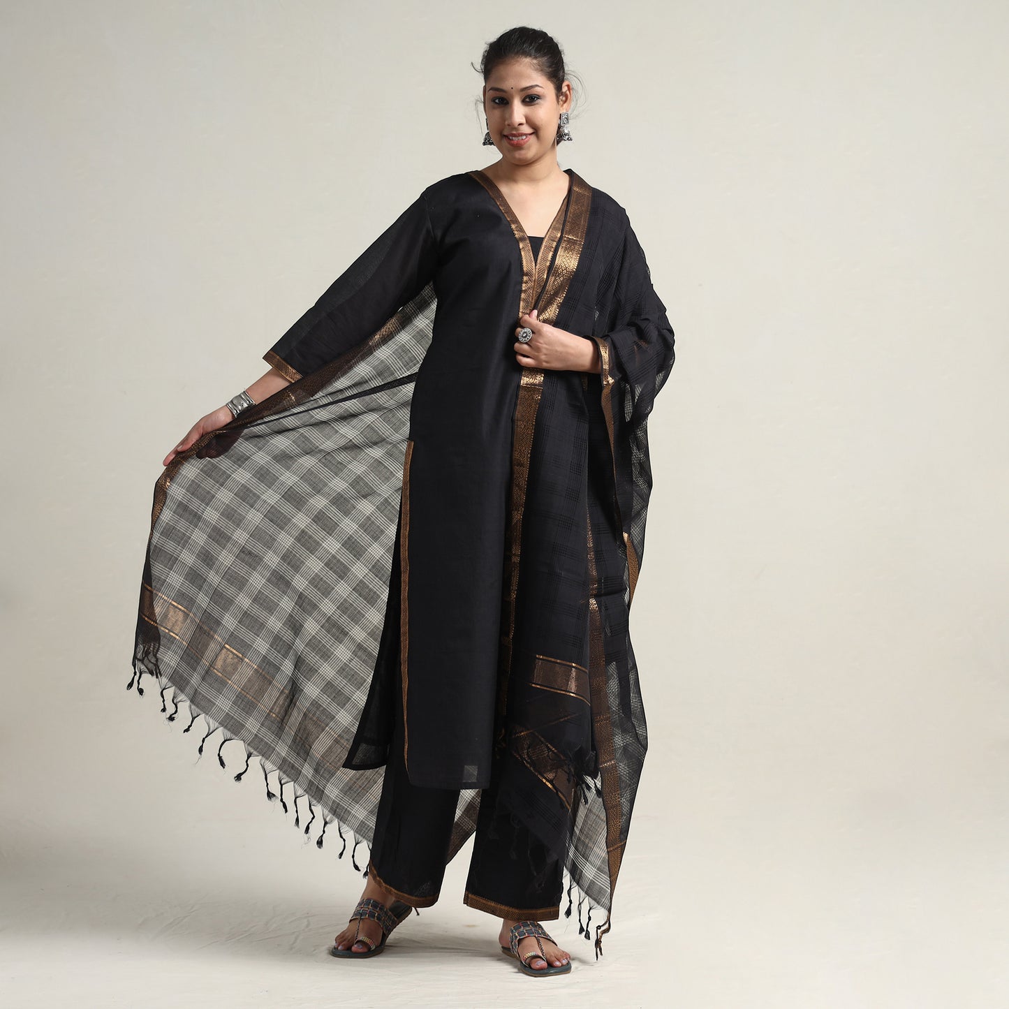 Mangalagiri Kurta with Palazzo & Dupatta Set