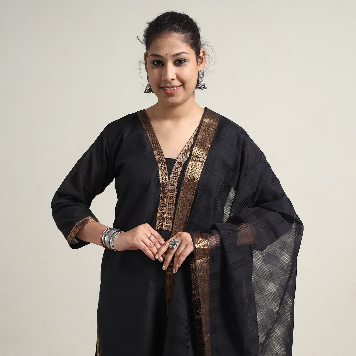 Mangalagiri Kurta with Palazzo & Dupatta Set