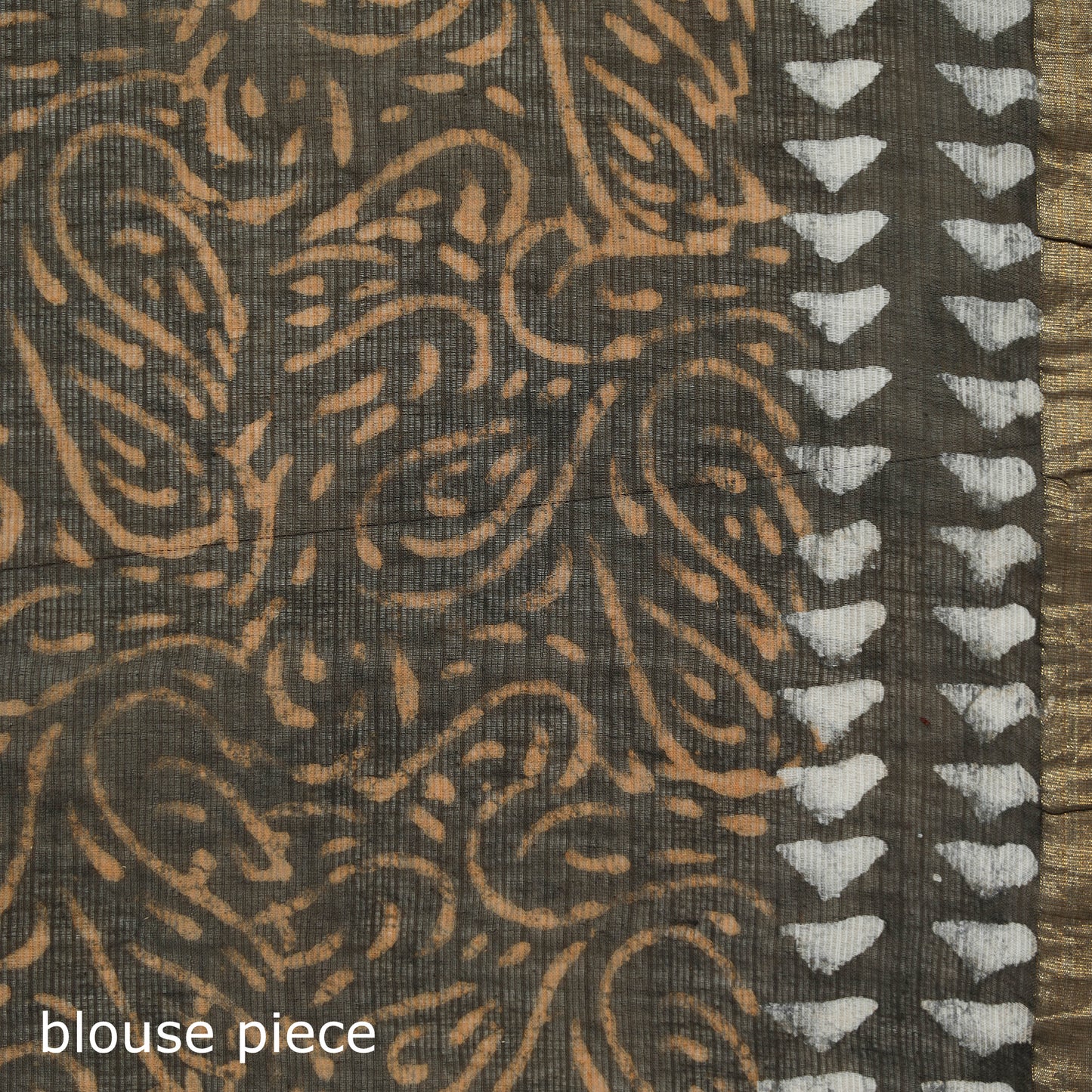Brown - Batik Hand Block Print Kota Doria Cotton Saree 45