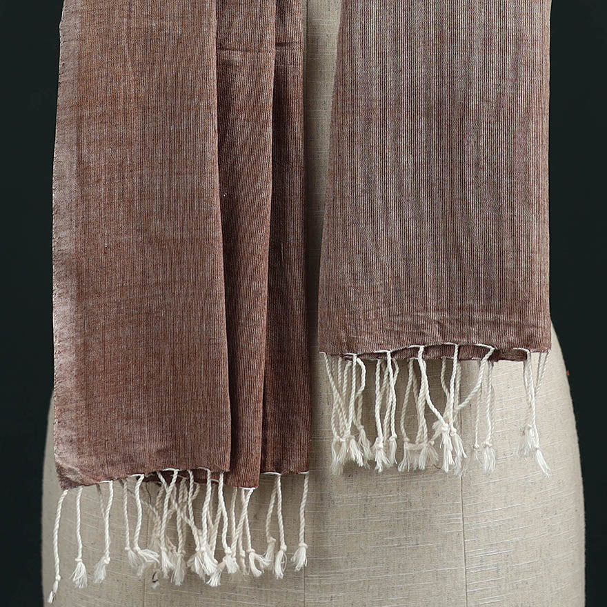 Brown - Mangalagiri Handloom Cotton Stole with Tassels 05