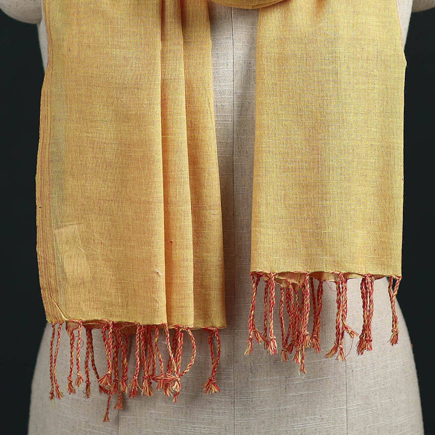 Yellow - Mangalagiri Handloom Cotton Stole with Tassels 07