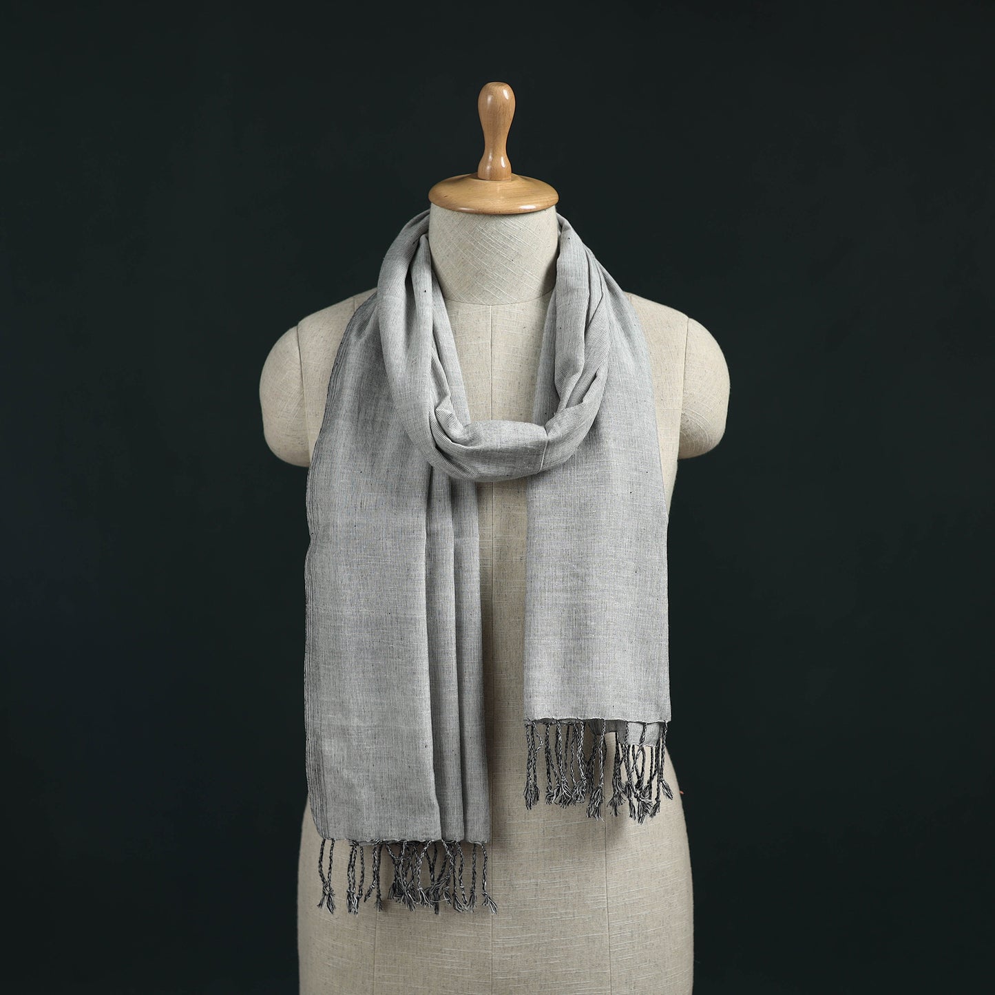 Grey - Mangalagiri Handloom Cotton Stole with Tassels 08