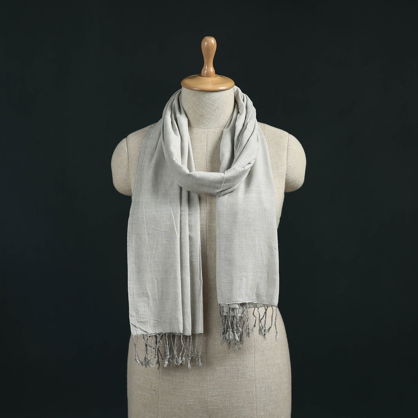 Grey - Mangalagiri Handloom Cotton Stole with Tassels 10