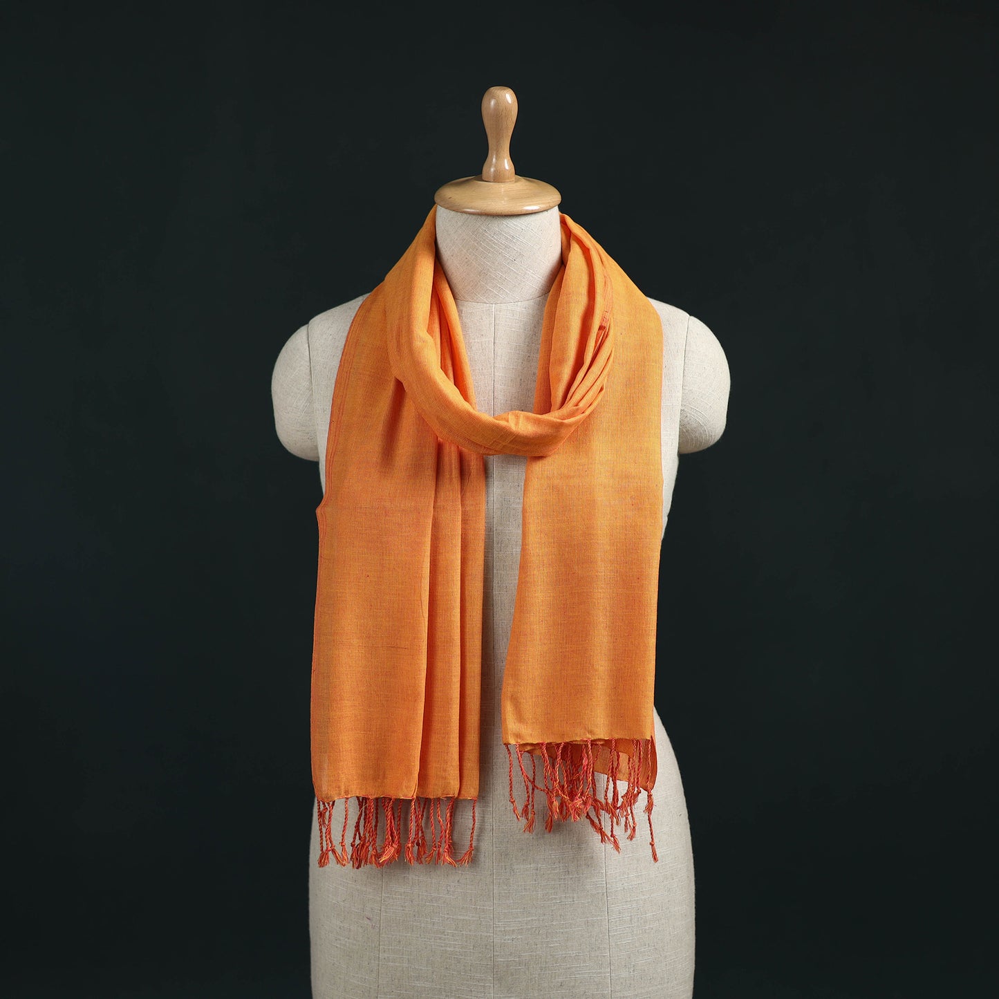 Orange - Mangalagiri Handloom Cotton Stole with Tassels 11