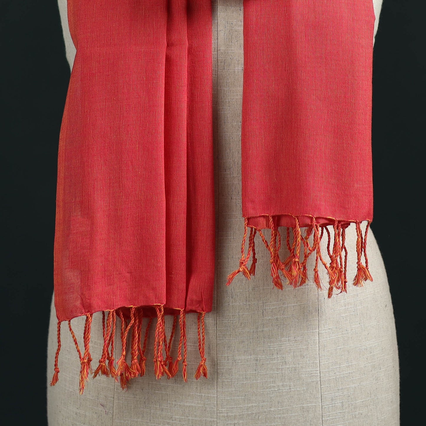 Red - Mangalagiri Handloom Cotton Stole with Tassels 13