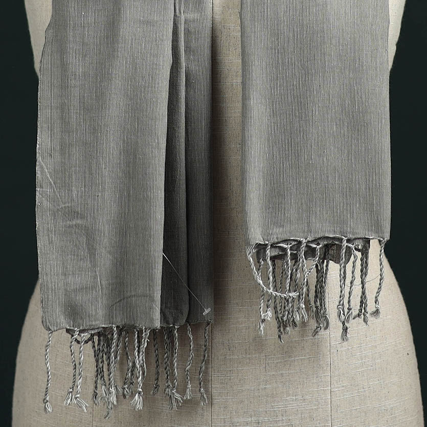 Grey - Mangalagiri Handloom Cotton Stole with Tassels 15