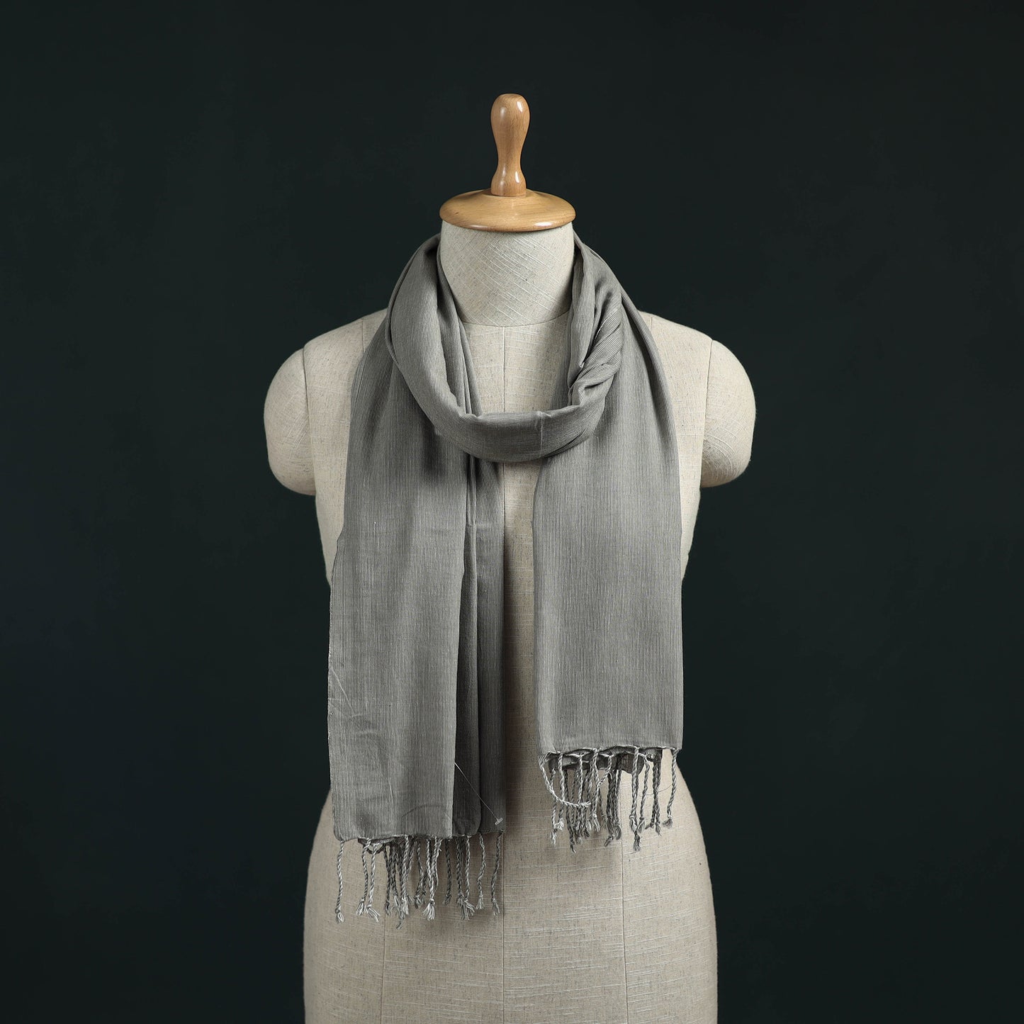 Grey - Mangalagiri Handloom Cotton Stole with Tassels 15